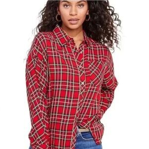 Vineyard Vines Red Tartan Plaid Cotton Button Down Shirt Flannel Women’s Size 4